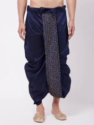 Men's Navy Blue Silk Blend Embroidered Dhoti - Vastramay