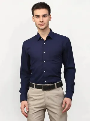 Men's Navy Blue Solid Formal Shirts - Taantav