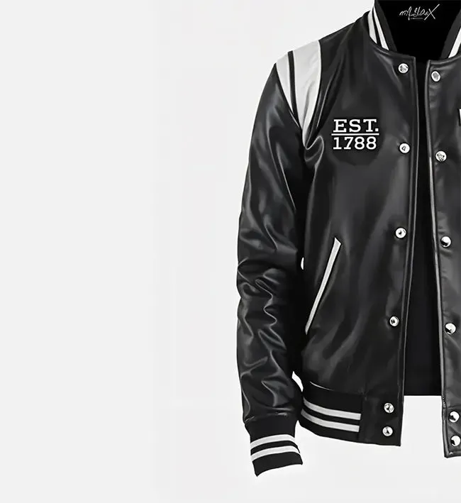 Men's New York Black Leather Varsity Jacket