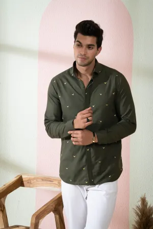 Men's Olive Green Color Avian Full Sleeves Shirt - Hilo Design