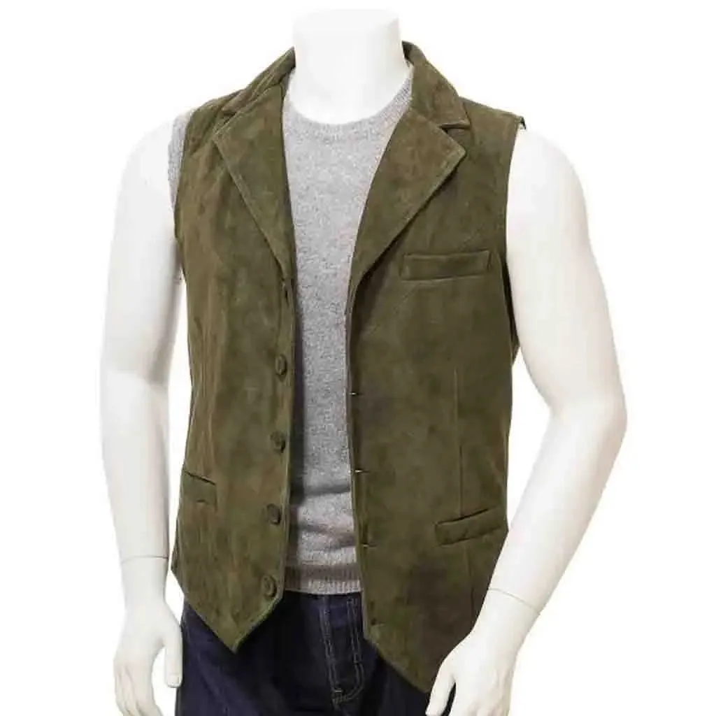 Men's Olive Suede Leather Waistcoat