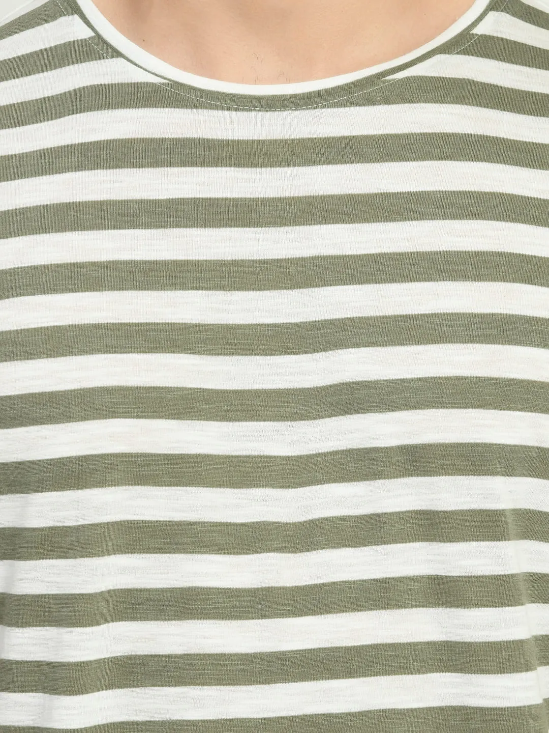 Men's Olive White Striped T-Shirt