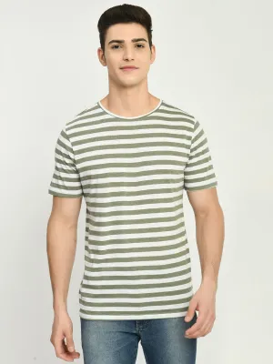 Men's Olive White Striped T-Shirt