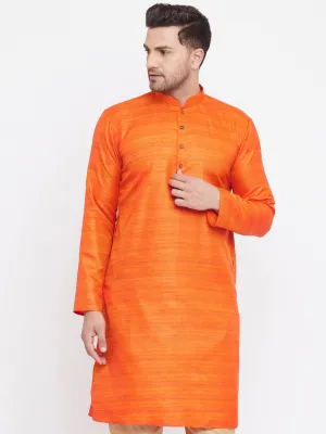 Men's Orange Silk Blend Kurta - Vastramay