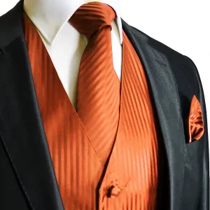 Men's Orange Striped Vest and Tie