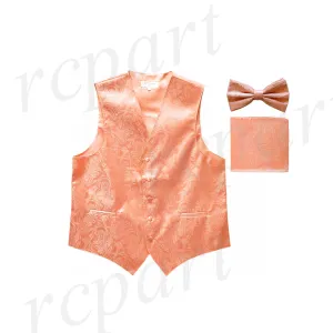 Men's paisley Tuxedo VEST Waistcoat_bowtie & hankie set formal wedding peach