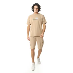 Men's pajama set with printed - Beige