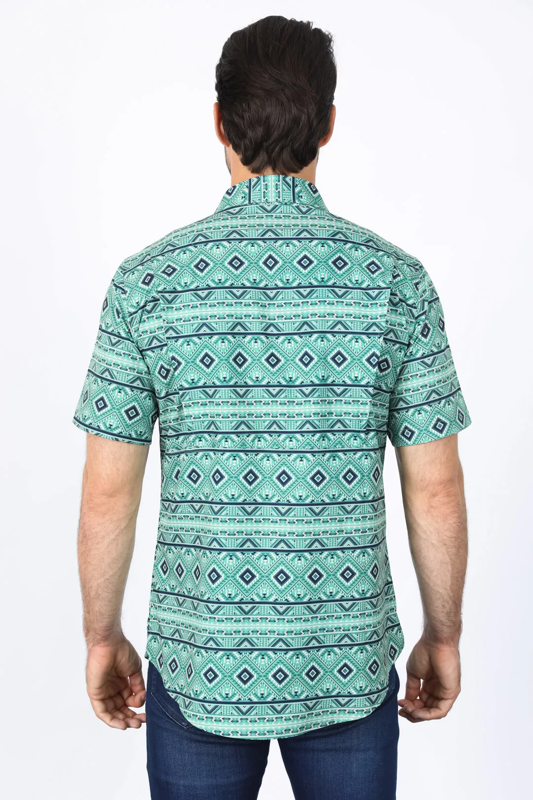 Mens Performance Classic Fit Western Short Sleeve Aztec Print Sage Shirt