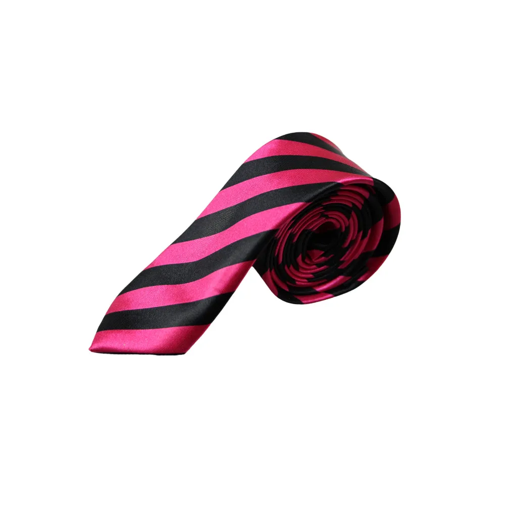 Mens Pink & Black Thick Striped 5cm Skinny Neck Tie