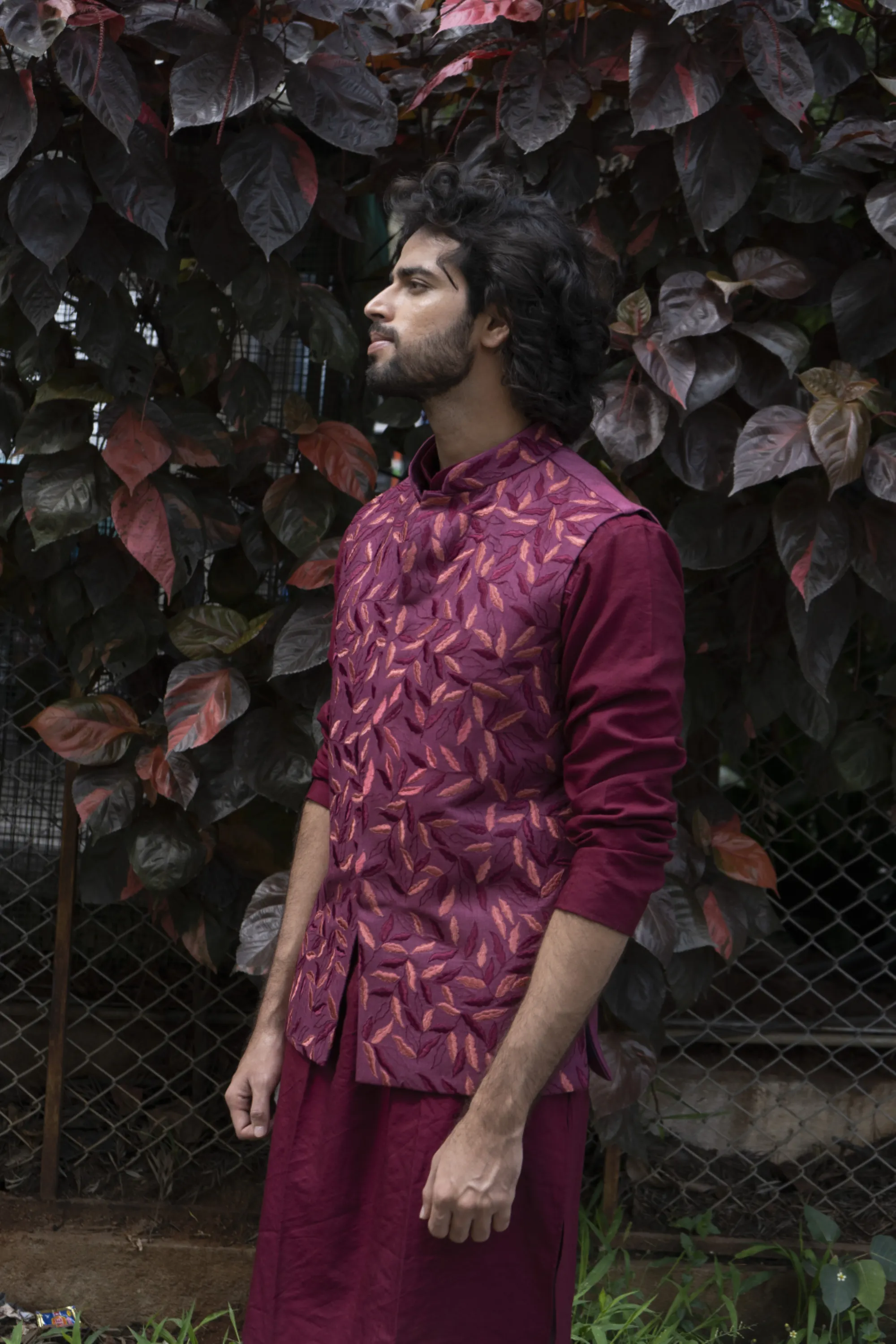 Men's Pink Color Jacket With Kurta Pant Set - Hilo Design