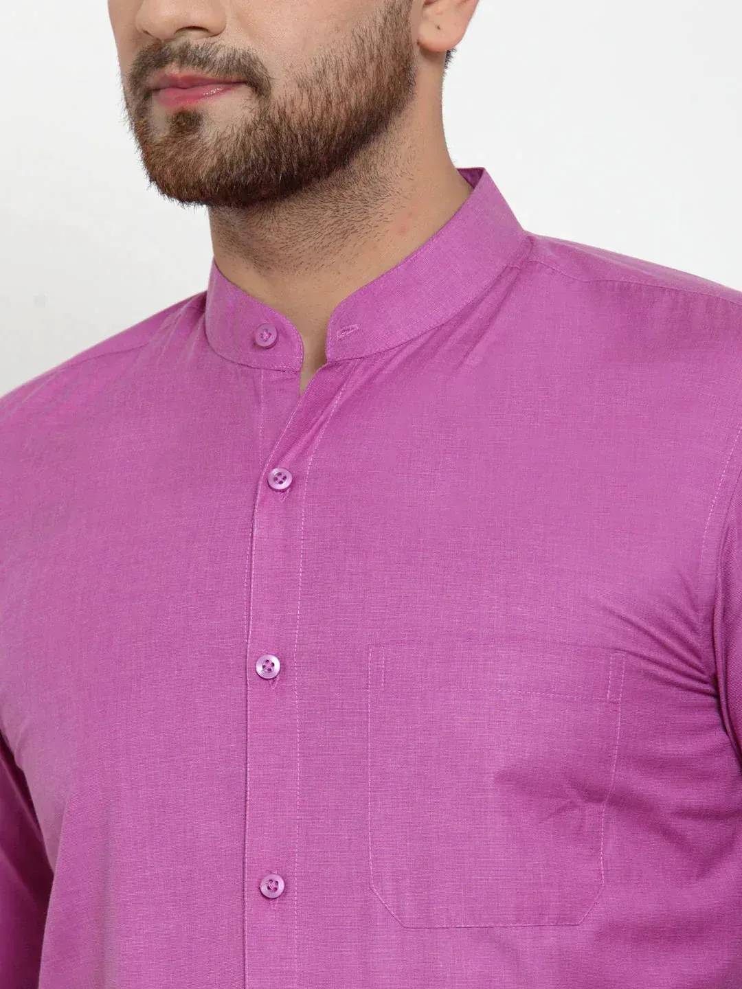 Men's Pink Cotton Solid Mandarin Collar Formal Shirts - Taantav