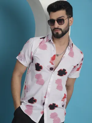 Men's Pink Floral Printed Cotton Casual Shirt - Taantav