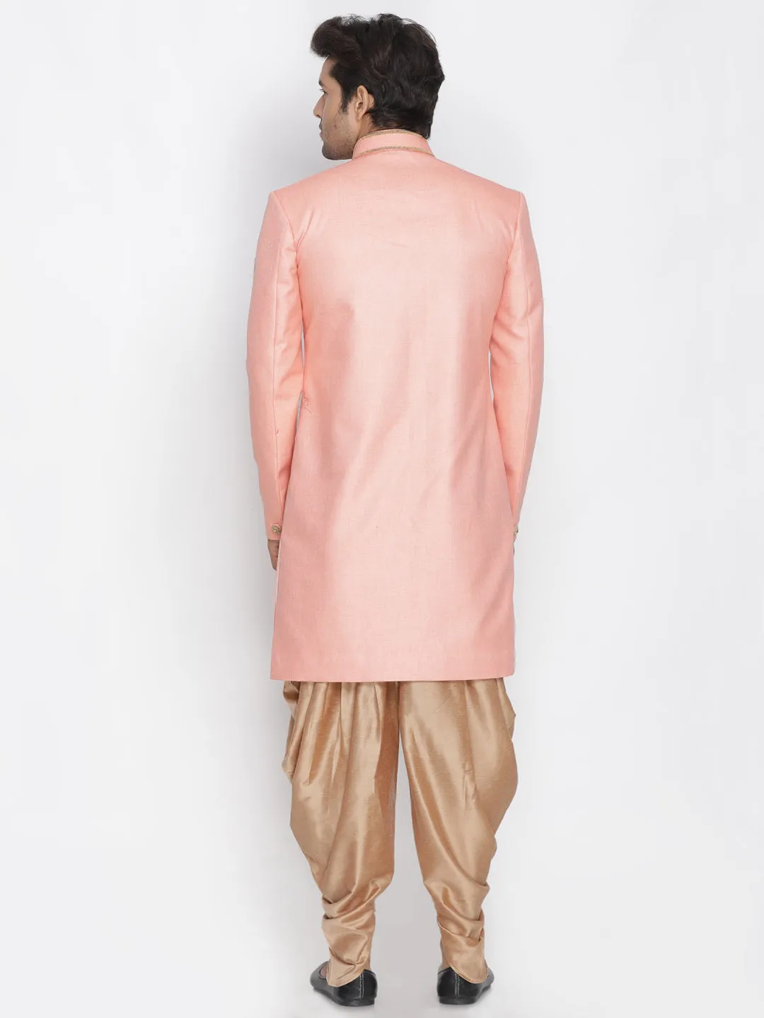 Men's Pink Jute Cotton Blend Sherwani Set