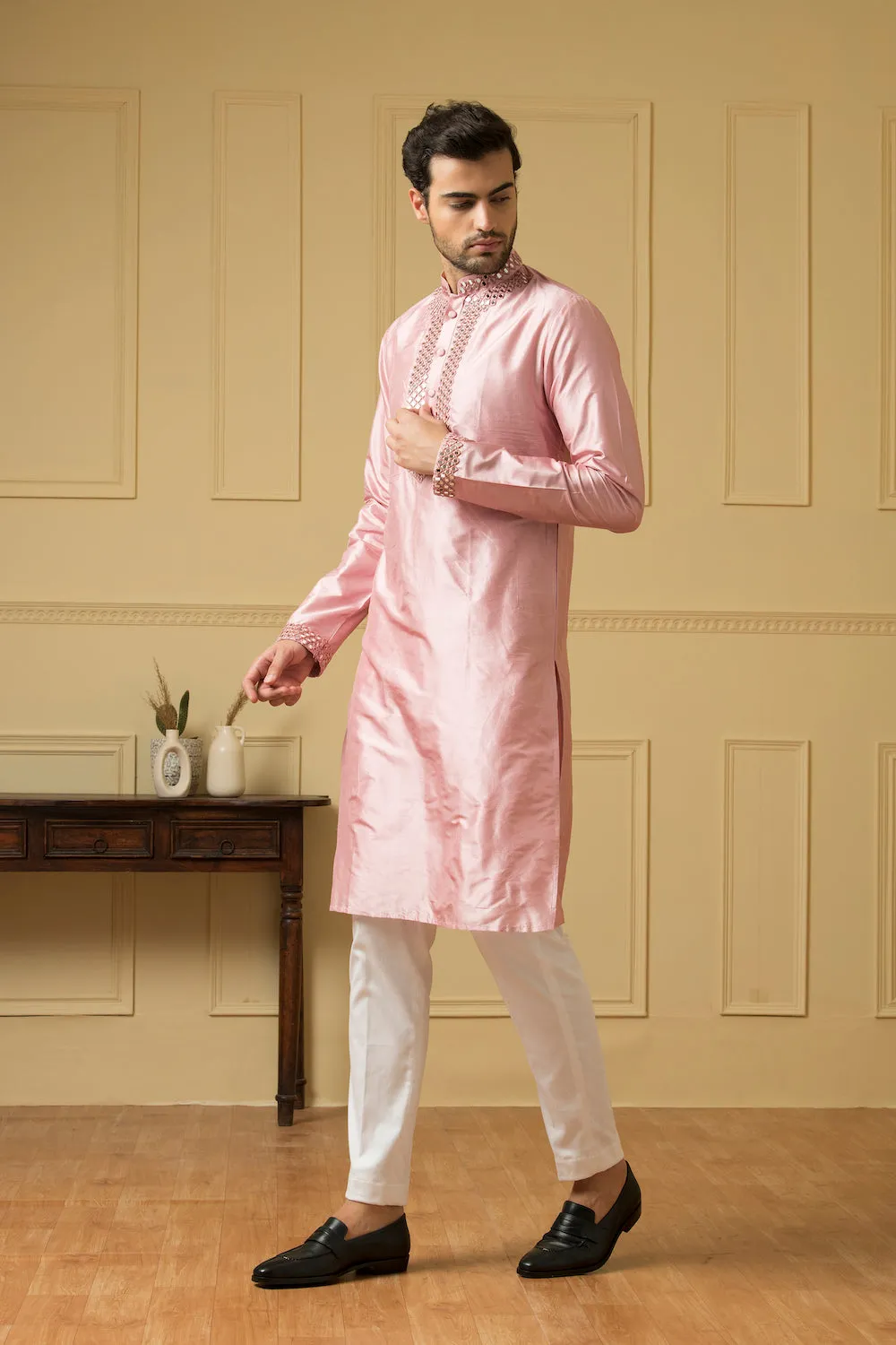 Men's Pink Mirror Kurta - Hilo Design