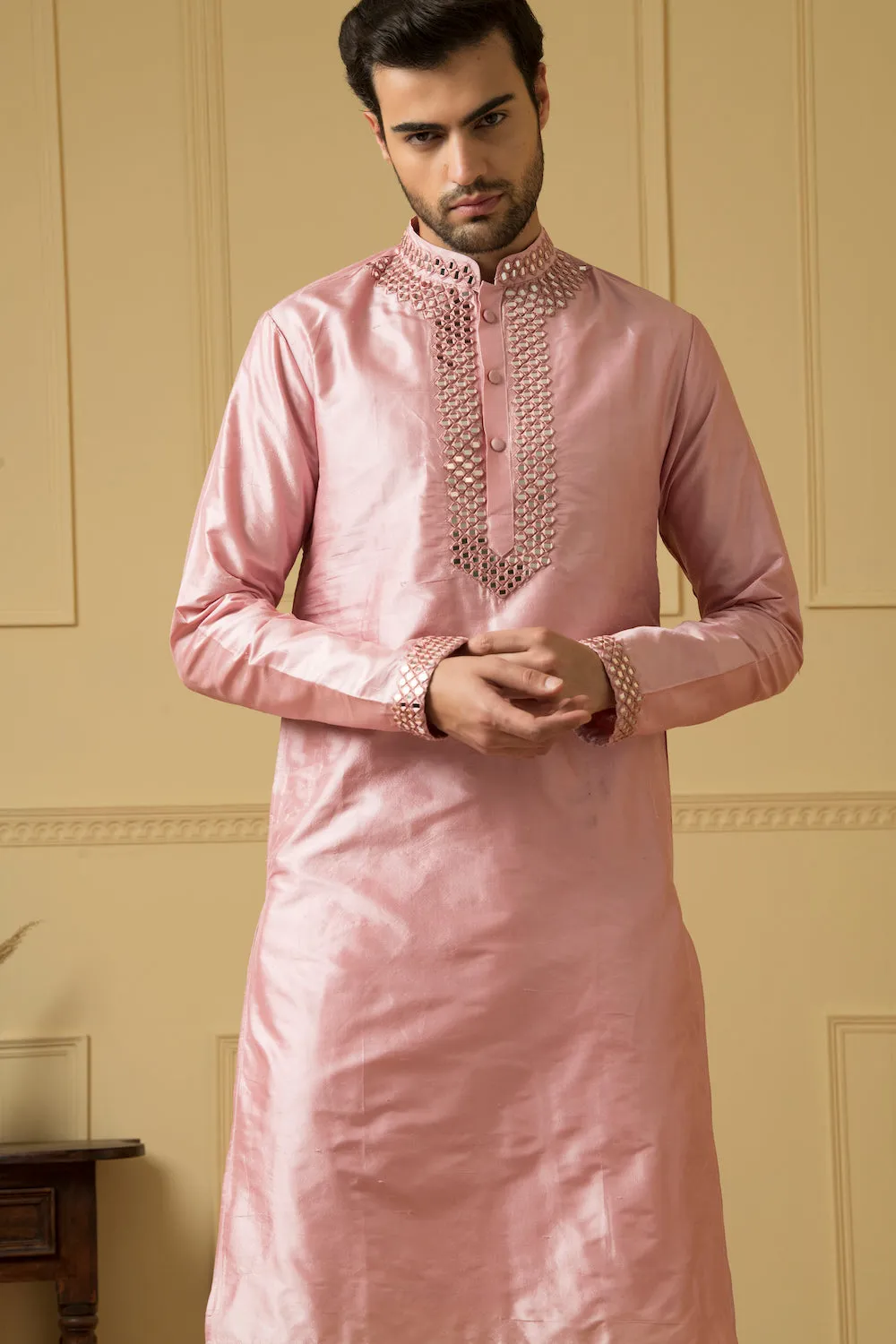 Men's Pink Mirror Kurta - Hilo Design