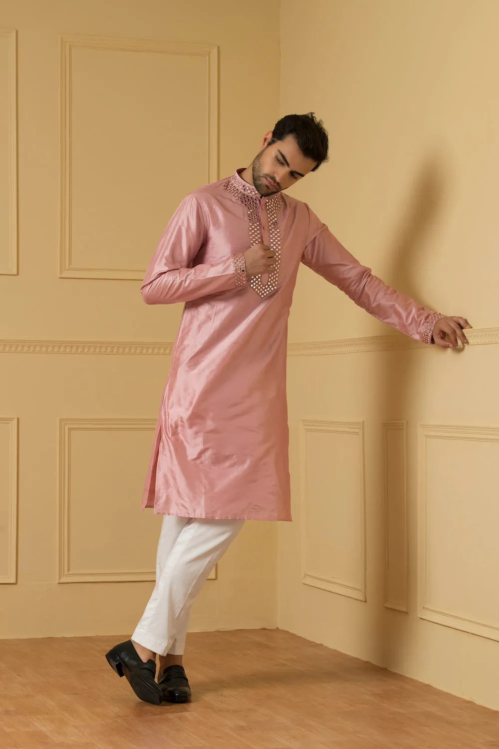 Men's Pink Mirror Kurta - Hilo Design