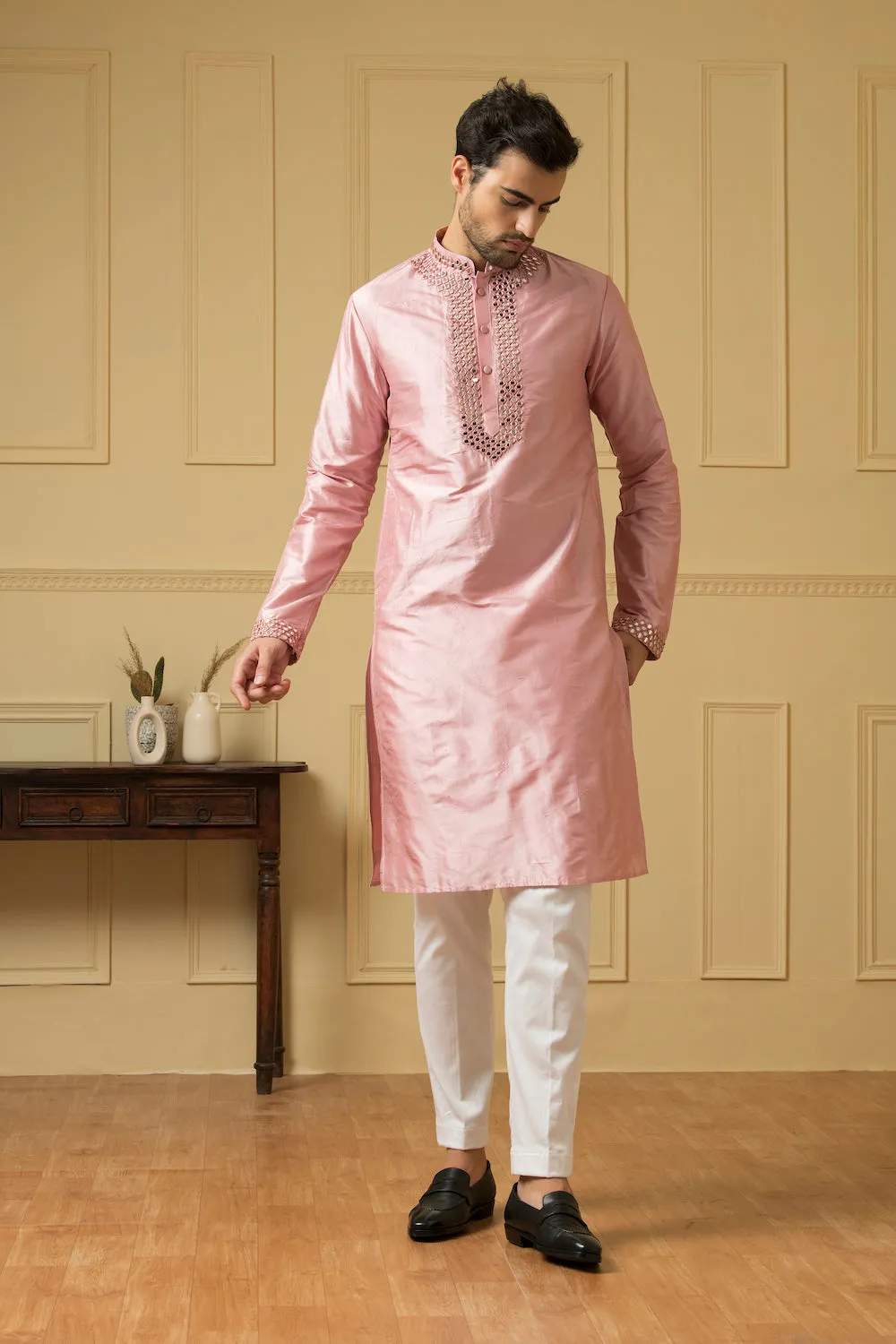 Men's Pink Mirror Kurta - Hilo Design