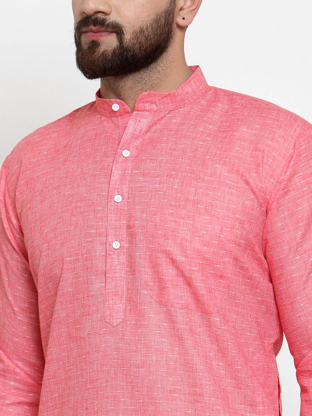 Men's Pink Self-design Kurta with Churidar ( JOKP 605 Pink ) - Virat Fashions