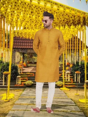 Men's Pintuck Fancy Beige Kurta - Even Apparels