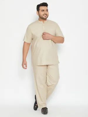 Men's Plus Green Cotton Blend Short Kurta And Salwar - Vastramay