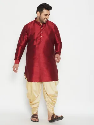 Men's Plus Maroon And Gold Silk Blend Kurta And Dhoti Set - Vastramay