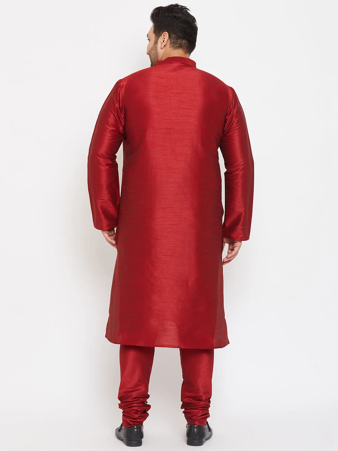 Men's Plus Maroon Silk Blend Kurta Pyjama Set - Vastramay