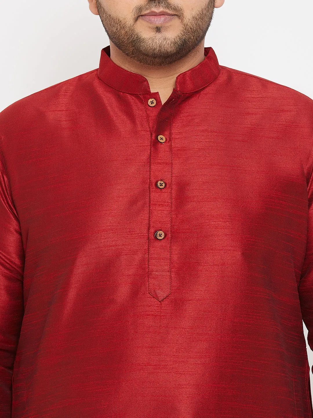 Men's Plus Maroon Silk Blend Kurta Pyjama Set - Vastramay