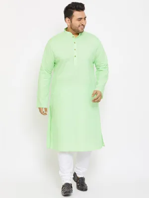 Men's Plus Mint Green And White Cotton Blend Kurta Pyjama Set - Vastramay