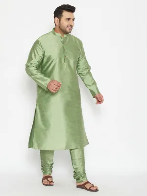 Men's Plus Mint Green Silk Blend Kurta Pyjama Set - Vastramay