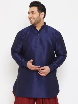 Men's Plus Navy Blue Silk Blend Kurta - Vastramay