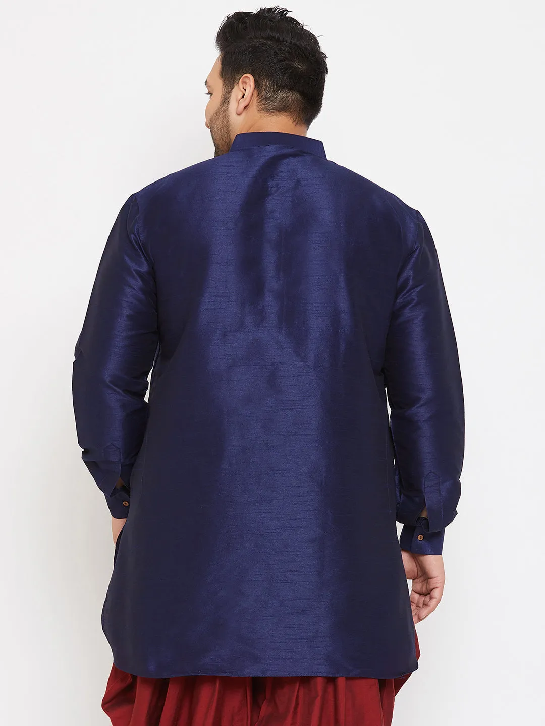 Men's Plus Navy Blue Silk Blend Kurta - Vastramay