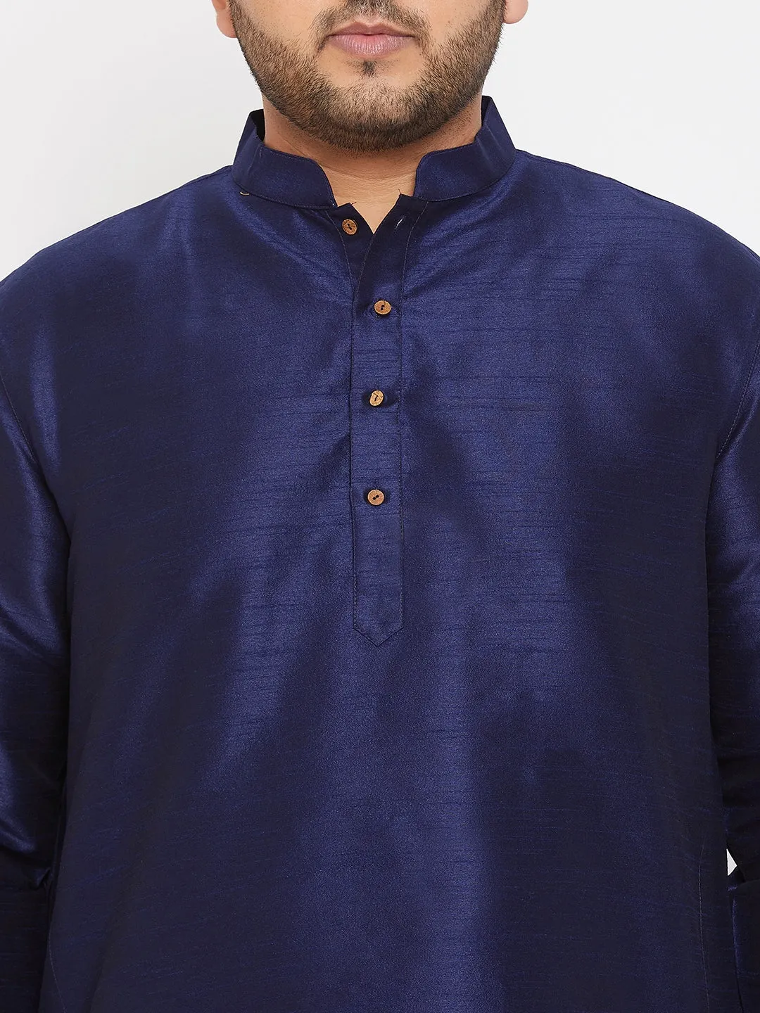 Men's Plus Navy Blue Silk Blend Kurta - Vastramay