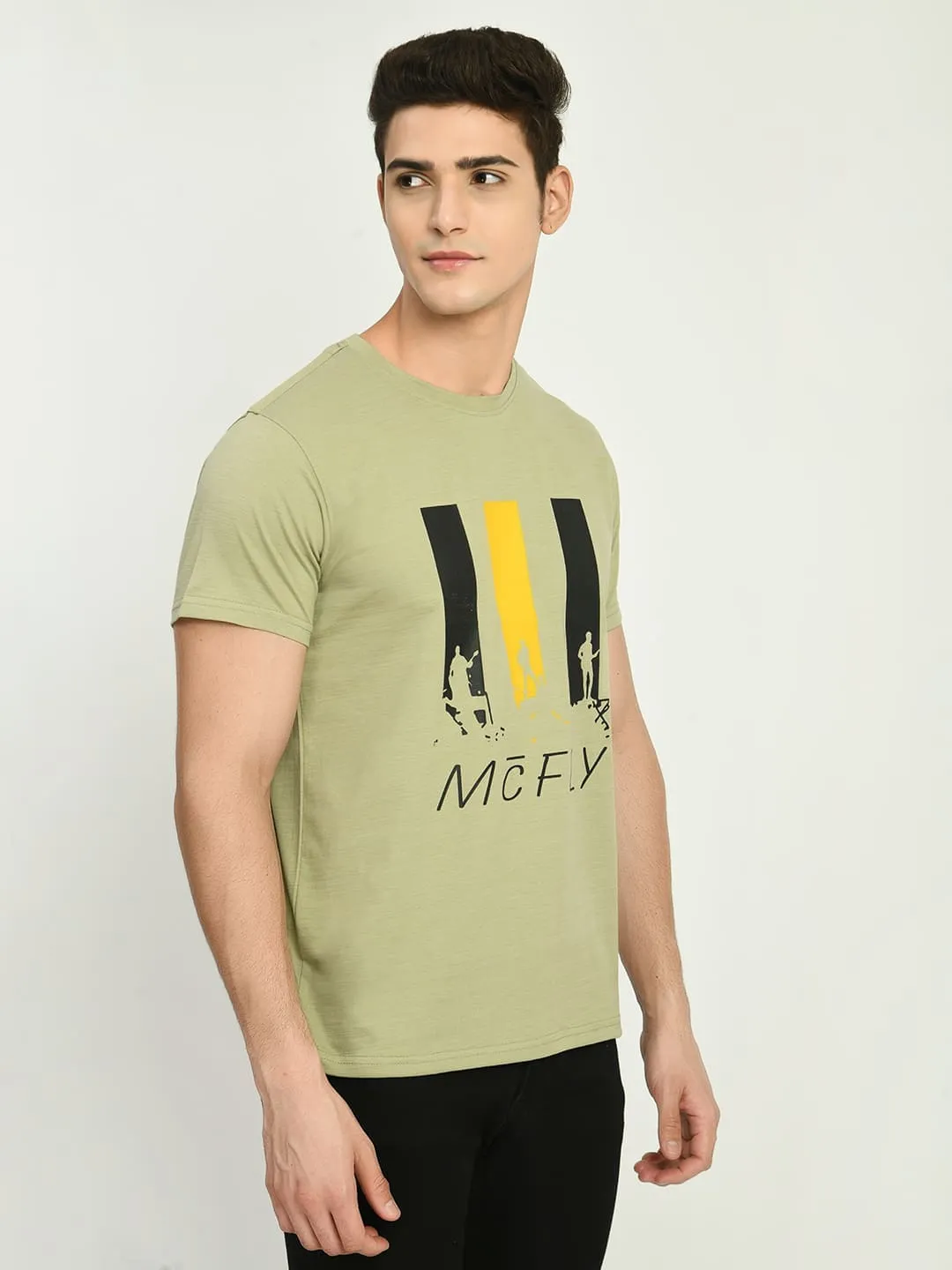 Men’s Printed Round Regular Fit T-Shirt - M. Green