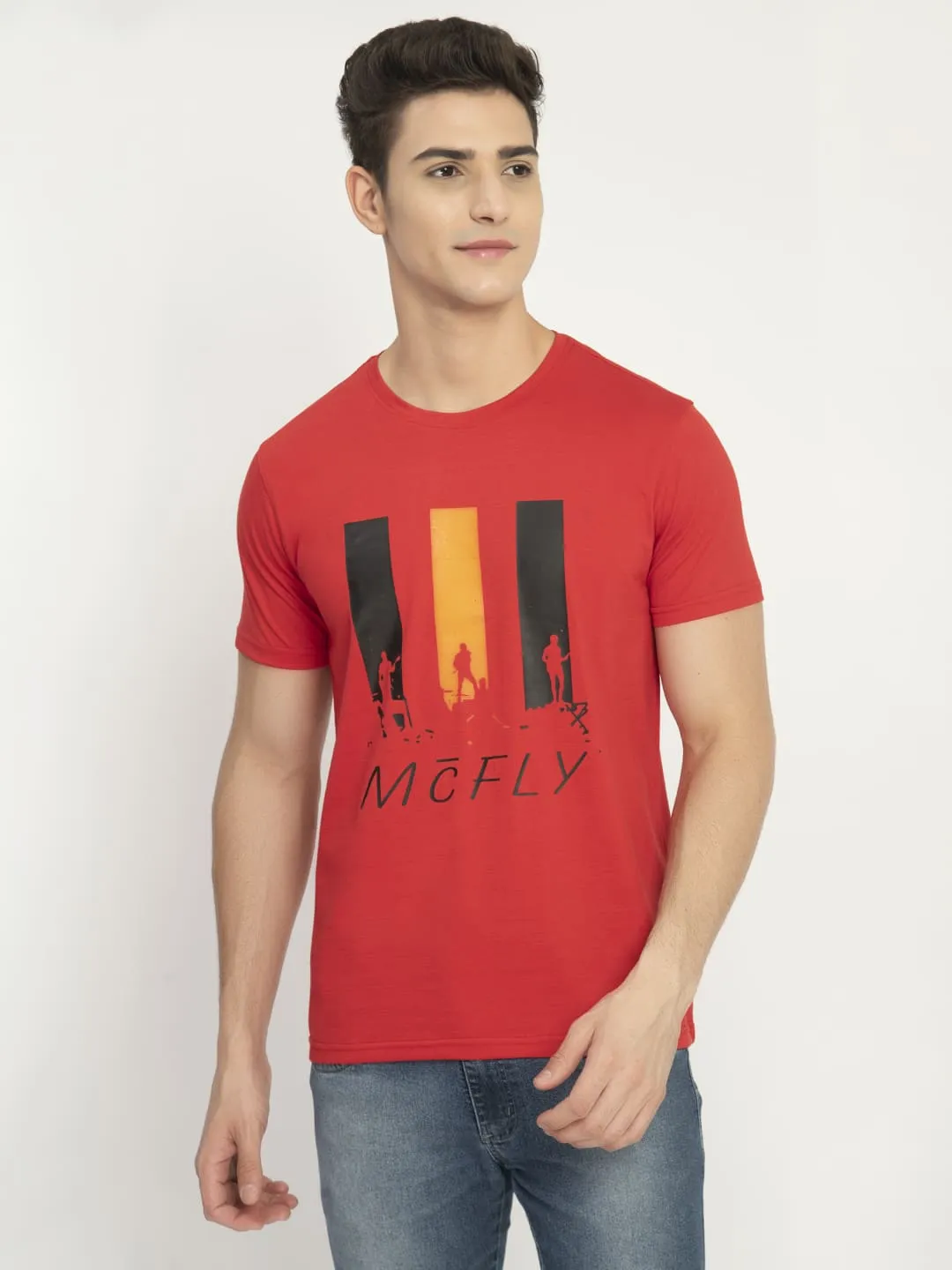 Men’s Printed Round Regular Fit T-Shirt - Red