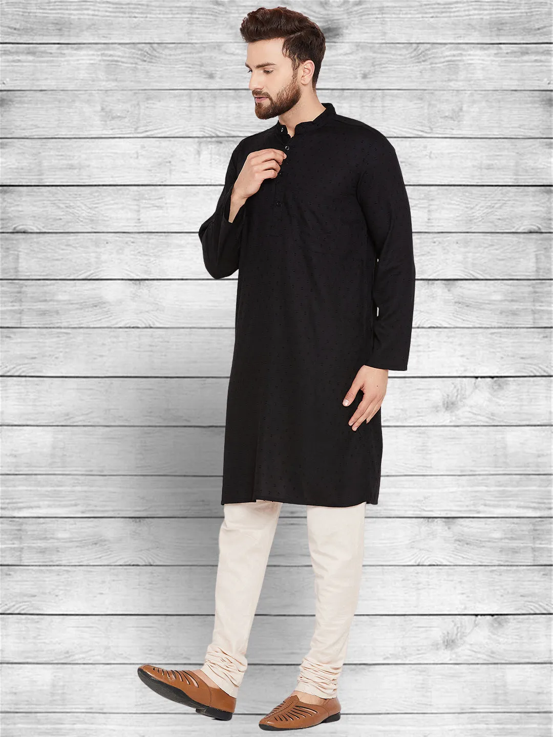 Men's Pure Cotton Black Kurta - Even Apparels