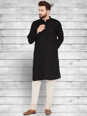 Men's Pure Cotton Black Kurta - Even Apparels