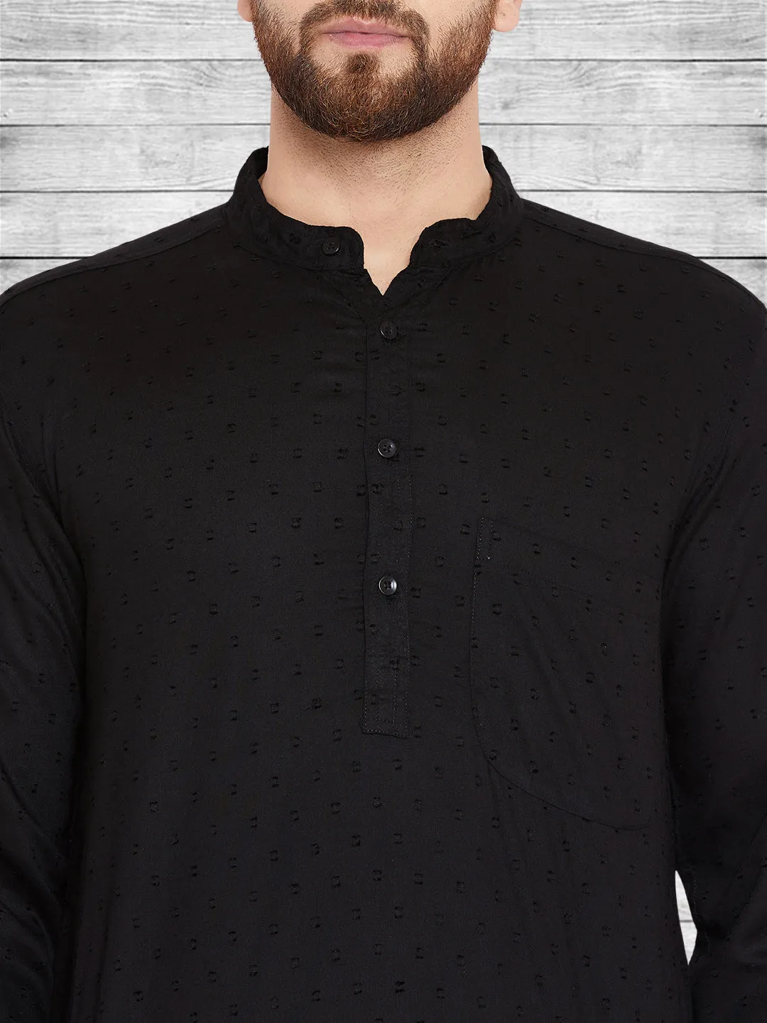 Men's Pure Cotton Black Kurta - Even Apparels