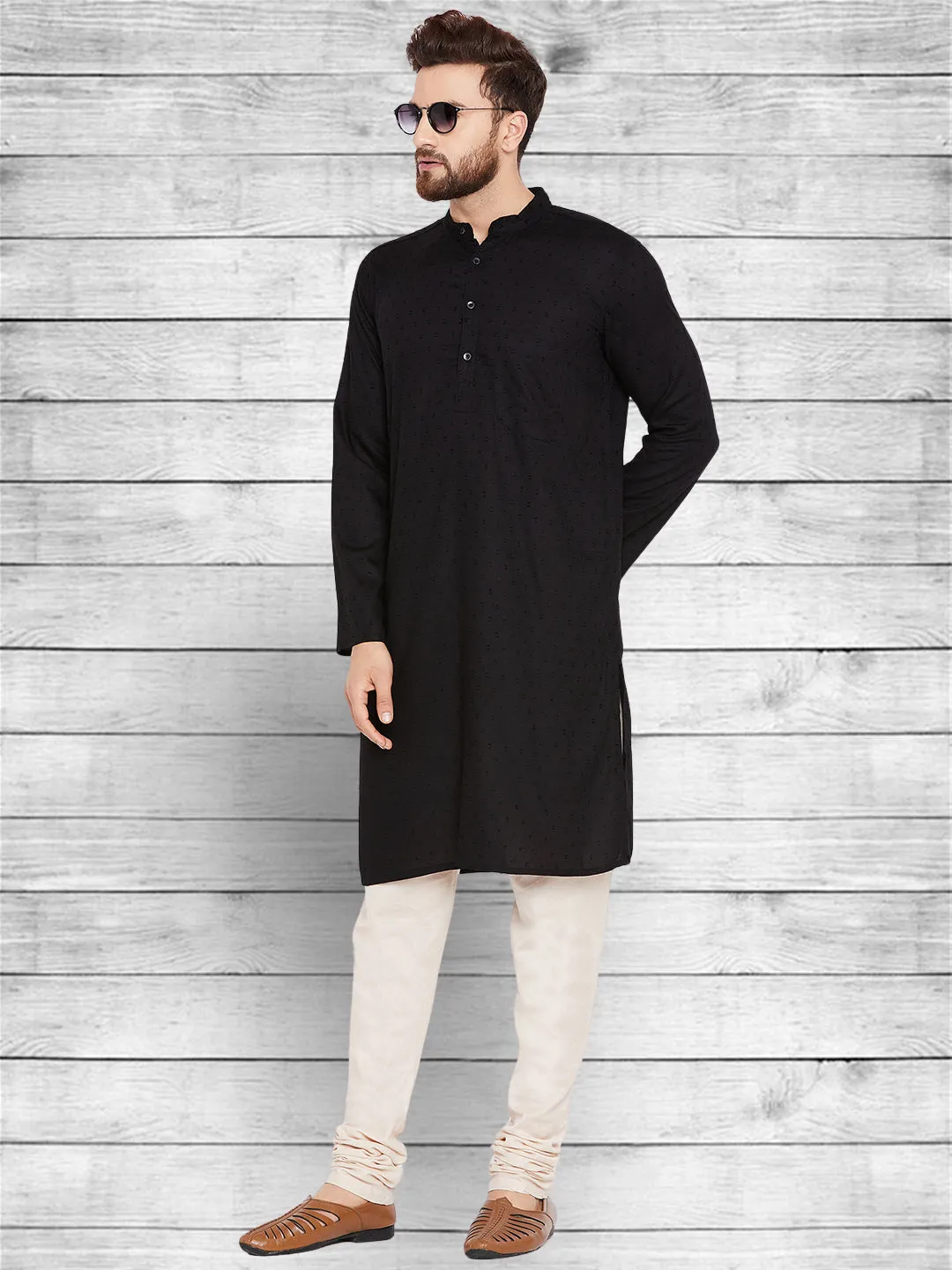 Men's Pure Cotton Black Kurta - Even Apparels