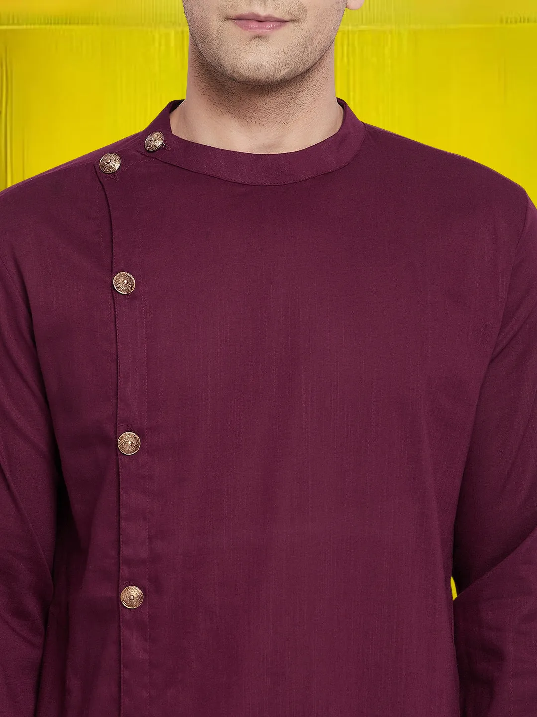 Men's Pure Cotton Maroon Asymetrical Kurta - Even Apparels