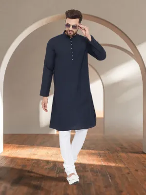 Men's Pure Cotton Navy Kurta - Even Apparels