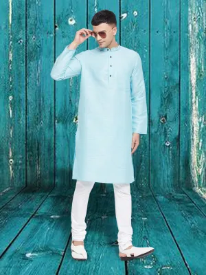 Men's Pure Cotton Turquoise Kurta - Even Apparels