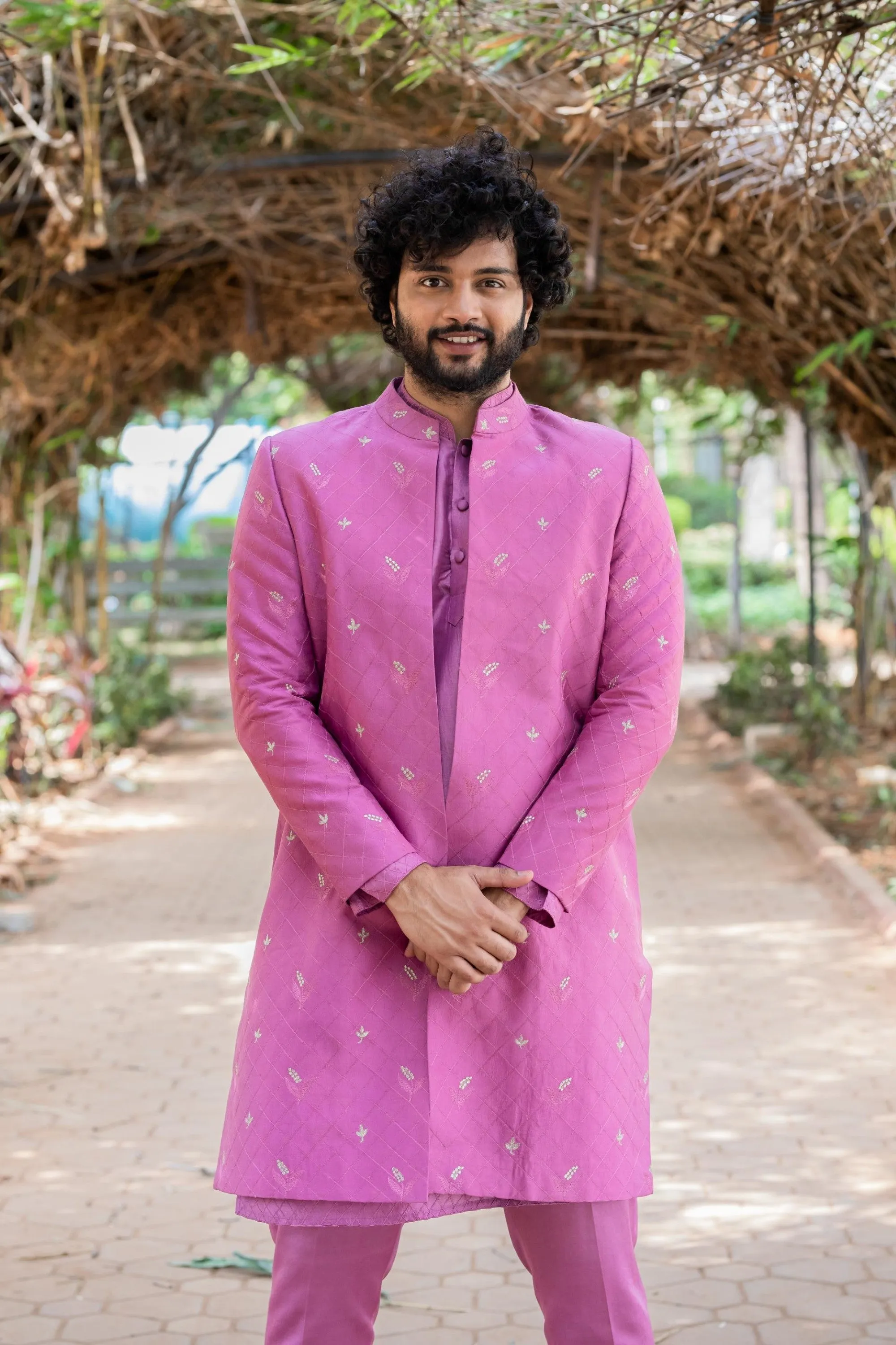 Men's Purple Color Indo-Western Suit Set - Hilo Design