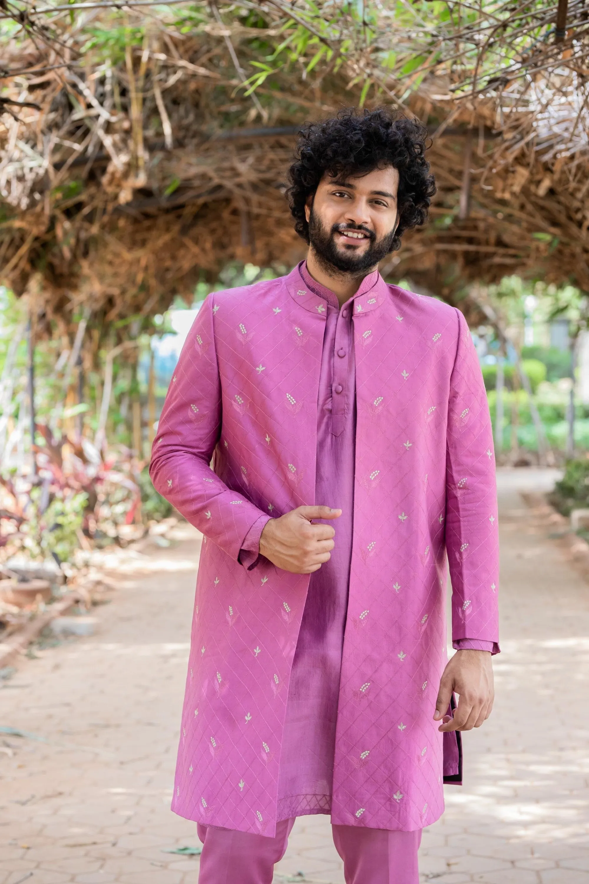 Men's Purple Color Indo-Western Suit Set - Hilo Design