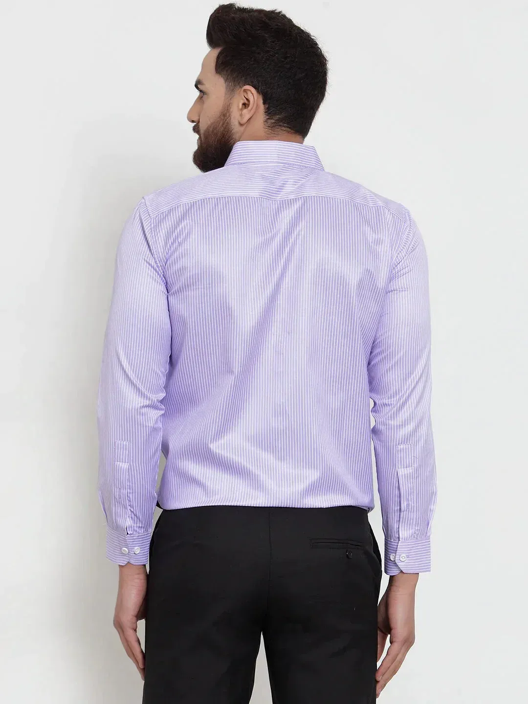 Men's Purple Cotton Stiped Formal Shirts - Taantav