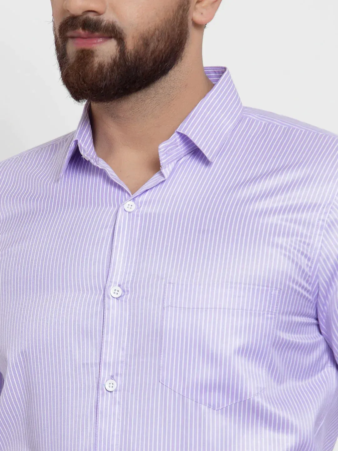 Men's Purple Cotton Stiped Formal Shirts - Taantav