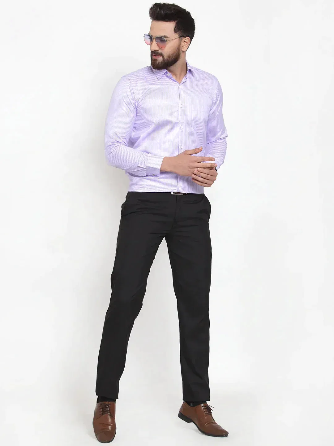 Men's Purple Cotton Stiped Formal Shirts - Taantav