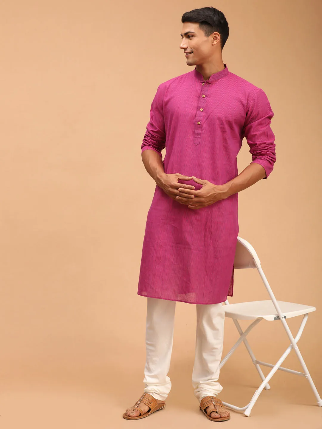 Men's Purple Pure Cotton Kurta Pyjama Set - Vastramay