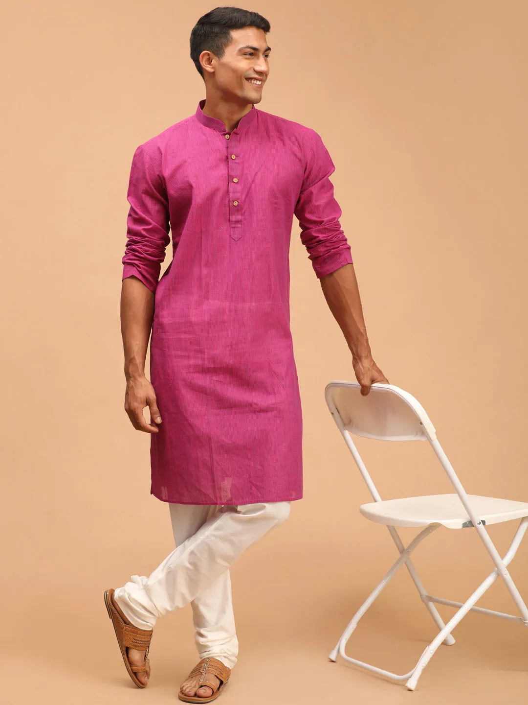 Men's Purple Pure Cotton Kurta Pyjama Set - Vastramay