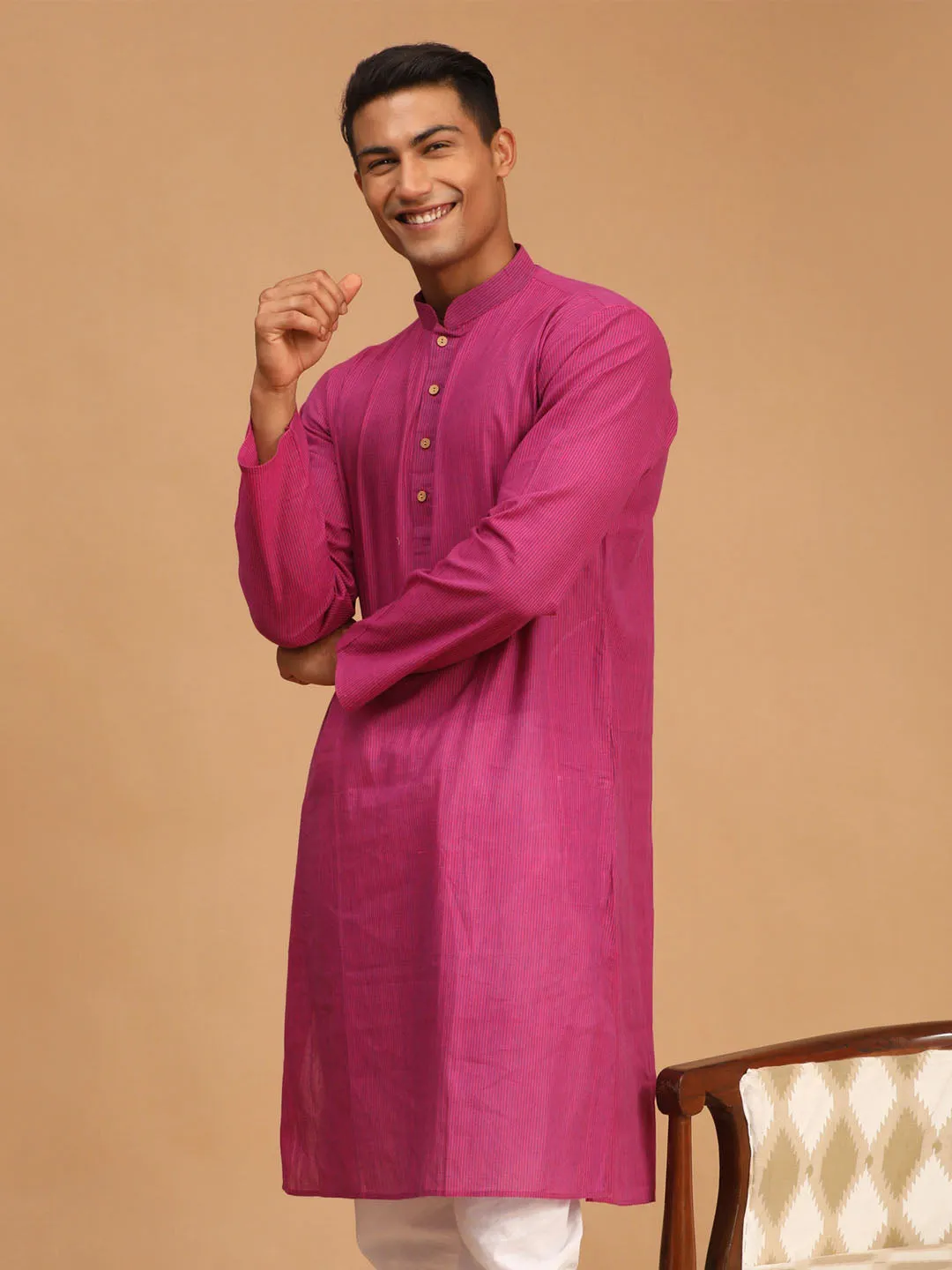 Men's Purple Pure Cotton Kurta - Vastramay