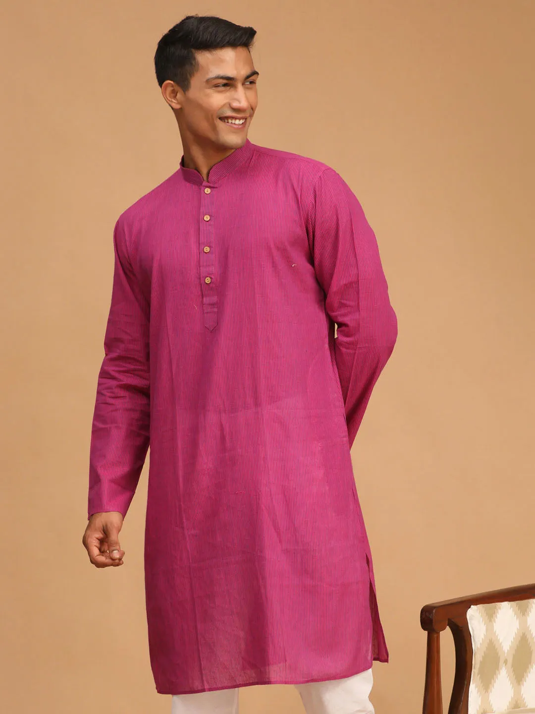 Men's Purple Pure Cotton Kurta - Vastramay